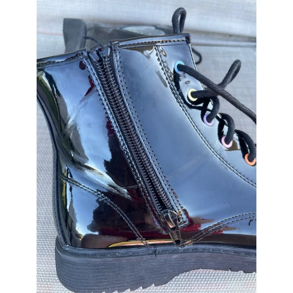 The Children's Place Girls Black Patent Combat Boots Glitter Heart Size 5